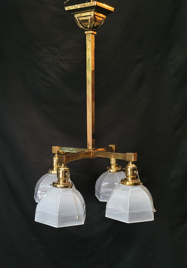 4 Light Chandelier w/ Frosted Hexagon Shades 26" x 16" GS00478
