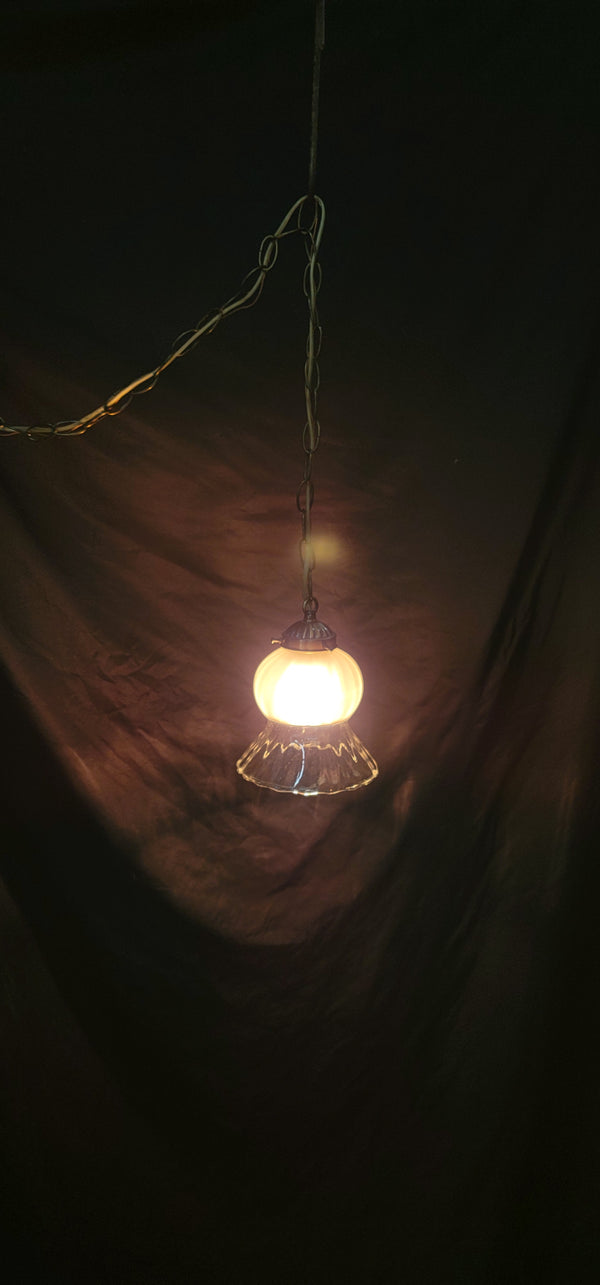 Vintage Fluted Frosted to Clear Swag Pendant Fixture  GS00501