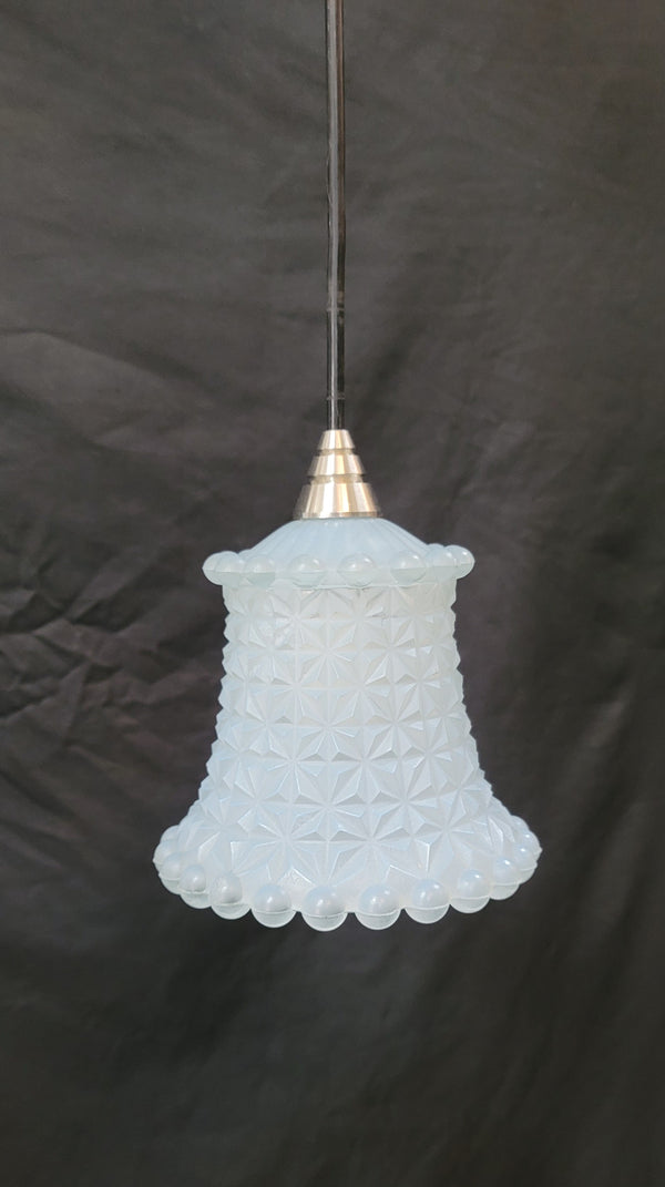 Vintage Pastel Blue Textured Glass Pendant Fixture  GS00502