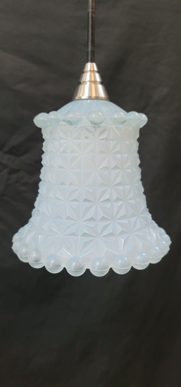 Vintage Pastel Blue Textured Glass Pendant Fixture  GS00502
