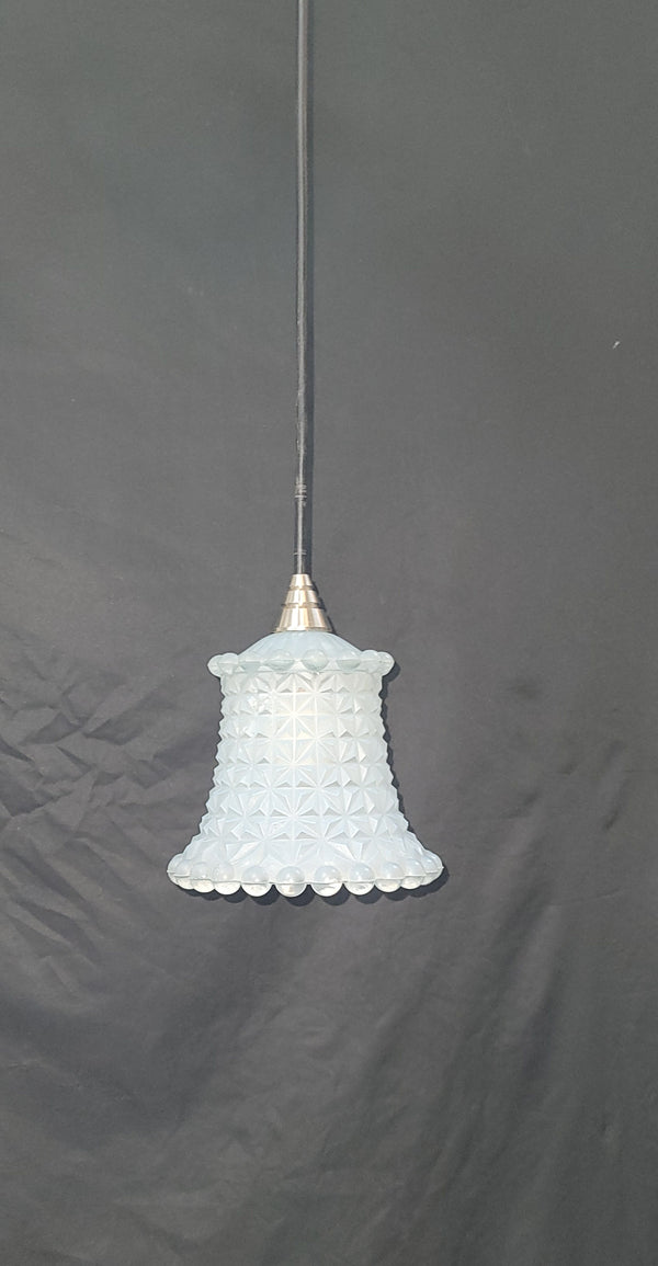 Vintage Pastel Blue Textured Glass Pendant Fixture  GS00502
