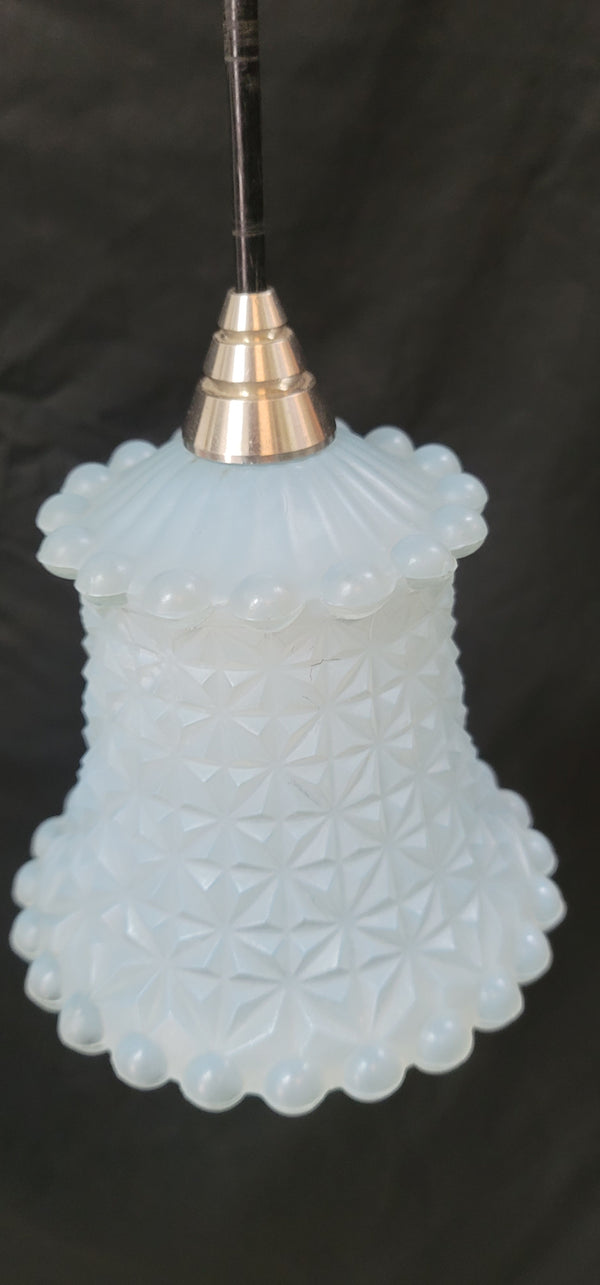 Vintage Pastel Blue Textured Glass Pendant Fixture  GS00502