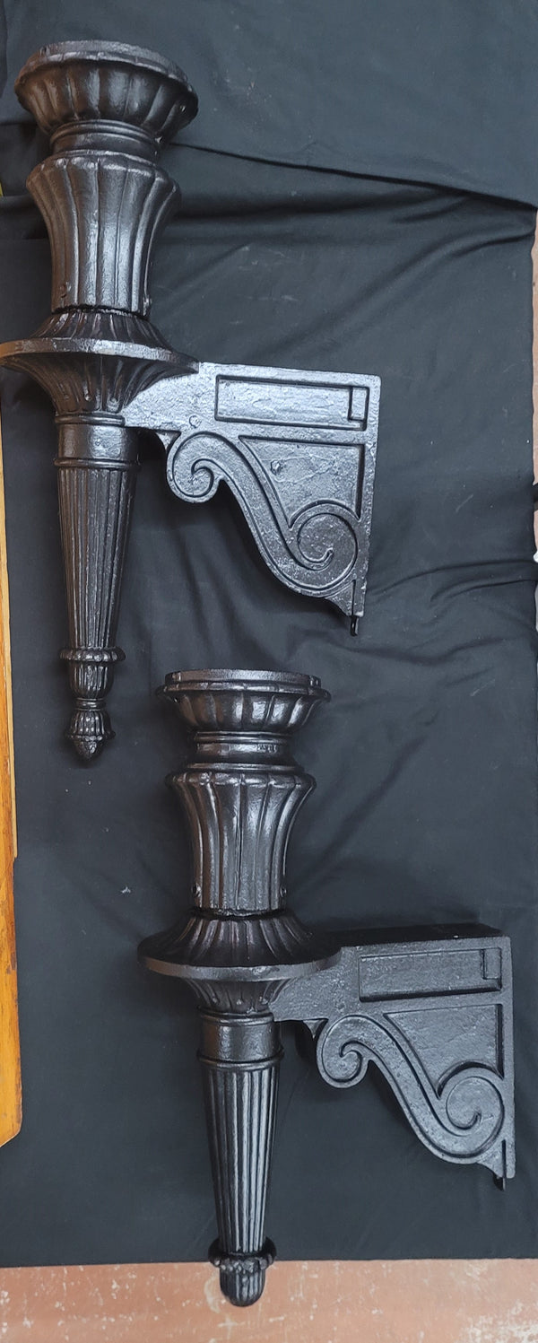 Pair of Huge Restored Cast Iron Sconces 30" x 17' x 9" GS00508