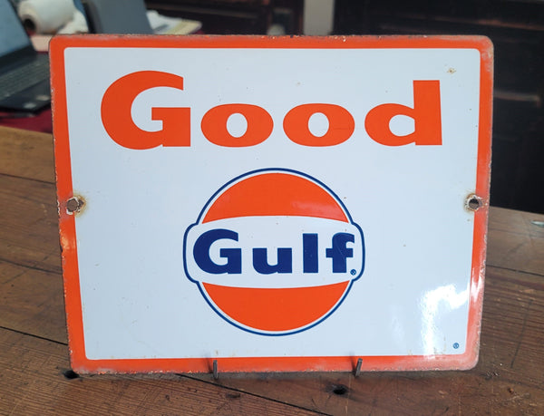 Vintage Porcelain "Good Gulf" Gas & Oil Sign 11 3/8" x 8 5/8" GS00513