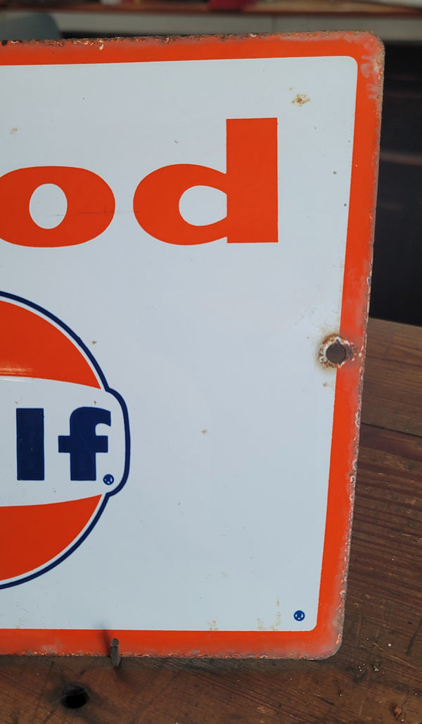 Vintage Porcelain "Good Gulf" Gas & Oil Sign 11 3/8" x 8 5/8" GS00513
