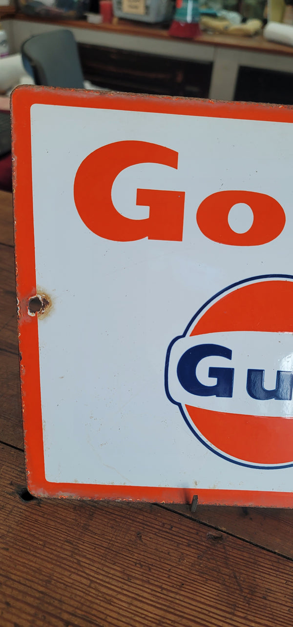 Vintage Porcelain "Good Gulf" Gas & Oil Sign 11 3/8" x 8 5/8" GS00513