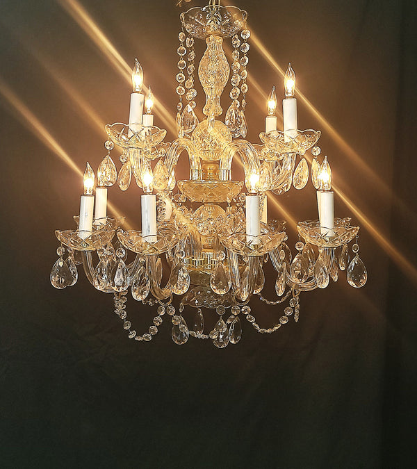 Ornate 12 Light  Two Tier Crystal Prism Chandelier 24" T x 24" W GS00562