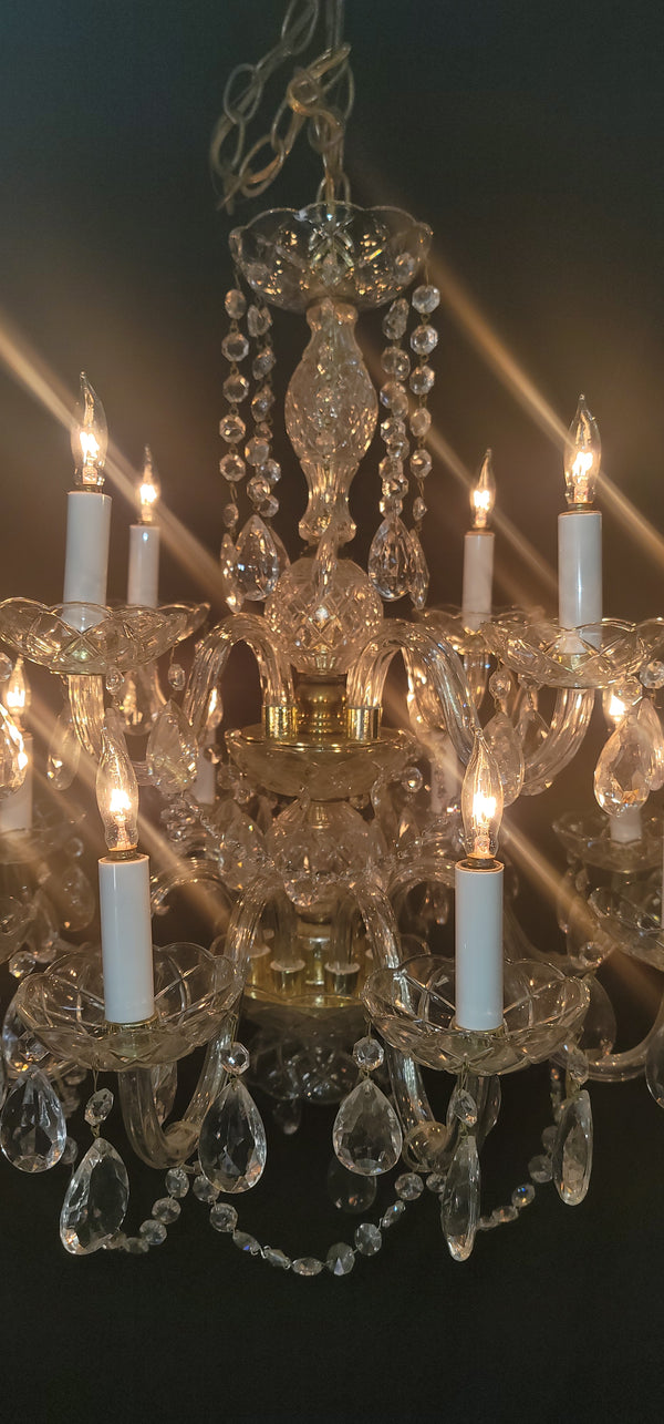 Ornate 12 Light  Two Tier Crystal Prism Chandelier 24" T x 24" W GS00562