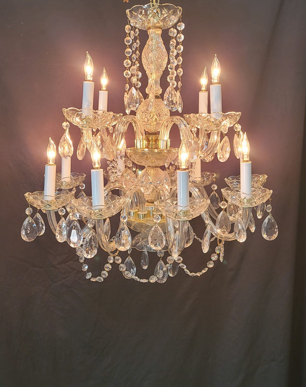 Ornate 12 Light  Two Tier Crystal Prism Chandelier 24" T x 24" W GS00562