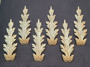 6 Solid Brass Leaf Design Drapery Tie Backs 8 3/8