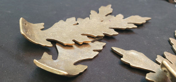 6 Solid Brass Leaf Design Drapery Tie Backs 8 3/8" x 2 5/8" GS00564