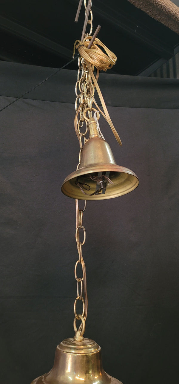 Vintage White Schoolhouse Pendant Light w/Brass Bell Shaped Fitter GS00645