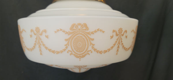 Vintage White Schoolhouse Pendant Light w/Brass Bell Shaped Fitter GS00645
