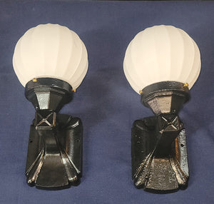 Pair of Restored Art Deco Cast Iron Sconces w/ 6