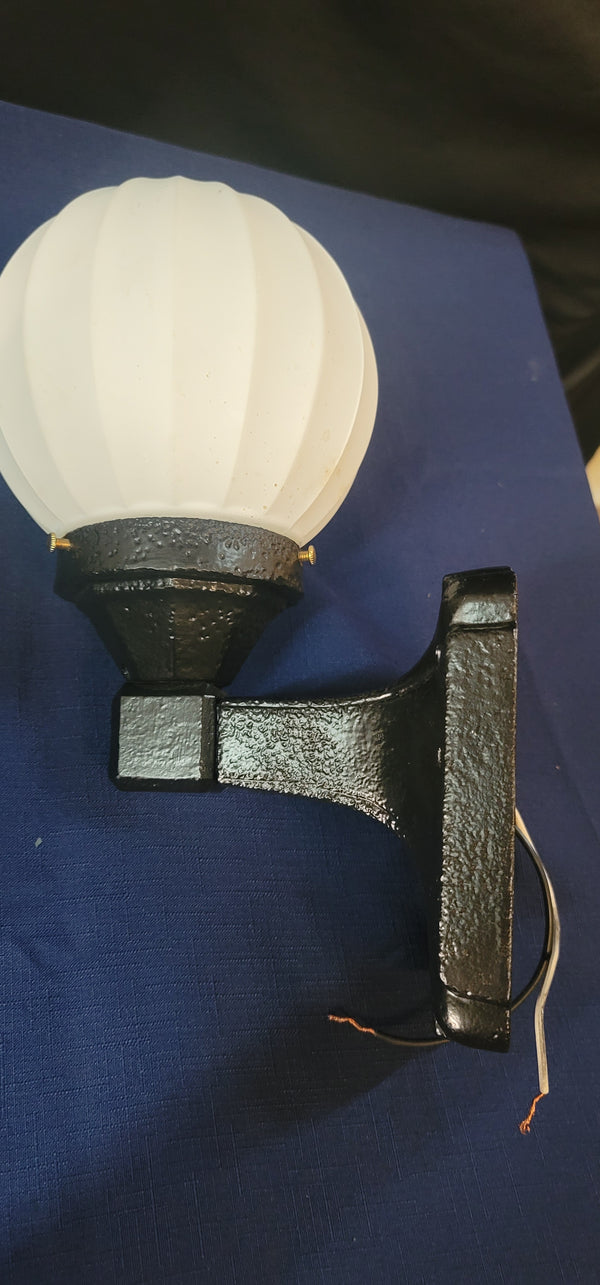 Pair of Restored Art Deco Cast Iron Sconces w/ 6" Ribbed White Globes GS00500