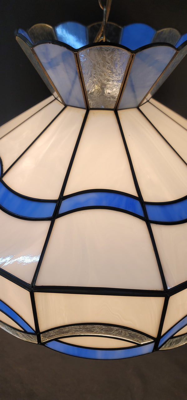 Stained Glass Ceiling Light w/ Cobalt Blue & Florentine Glass Trim GS00882