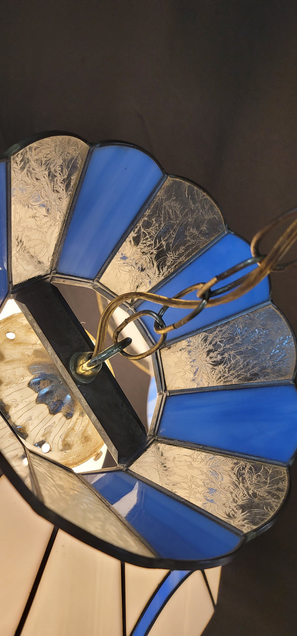 Stained Glass Ceiling Light w/ Cobalt Blue & Florentine Glass Trim GS00882