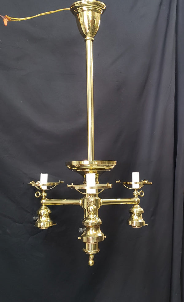 Restored 6 Light Chandelier w/ Fluted Holophane Shades 31 3/4" x 16" GS00920