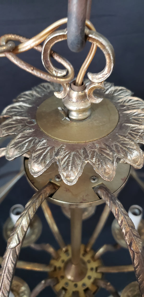 Hexagon Shaped 6 Light Ornate Brass & Glass Chandelier 19"x 17" GS00921