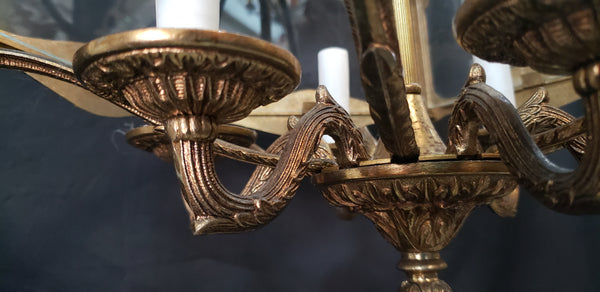 Hexagon Shaped 6 Light Ornate Brass & Glass Chandelier 19"x 17" GS00921