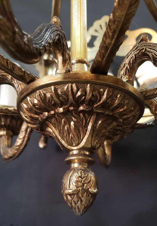 Hexagon Shaped 6 Light Ornate Brass & Glass Chandelier 19"x 17" GS00921