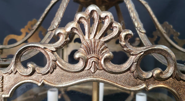 Hexagon Shaped 6 Light Ornate Brass & Glass Chandelier 19"x 17" GS00921