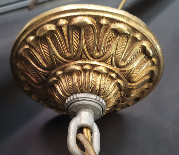 Hexagon Shaped 6 Light Ornate Brass & Glass Chandelier 19"x 17" GS00921