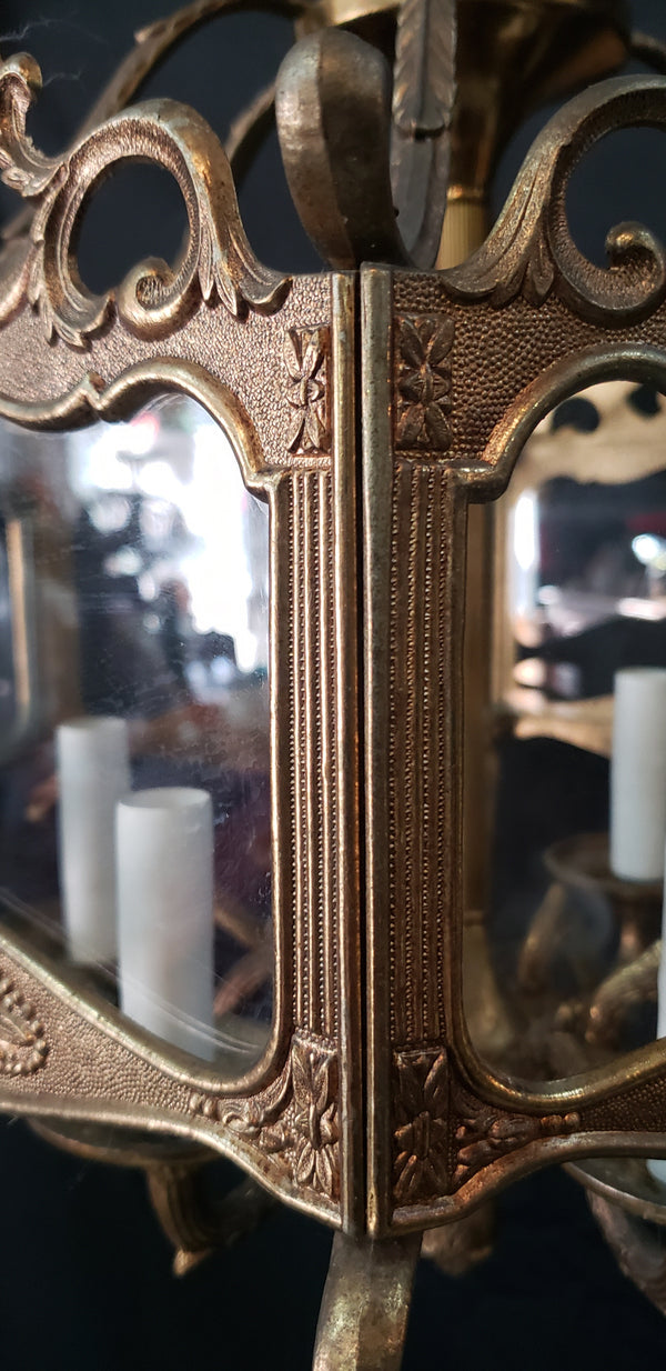 Hexagon Shaped 6 Light Ornate Brass & Glass Chandelier 19"x 17" GS00921