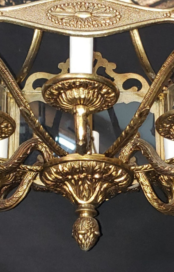 Hexagon Shaped 6 Light Ornate Brass & Glass Chandelier 19"x 17" GS00921