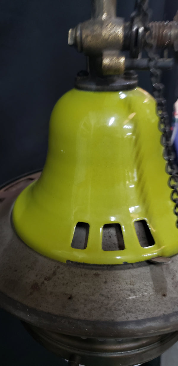 Rare Chartreuse Green Porcelain & Brass Humphrey ARC Gas Chandelier 28" GS00922