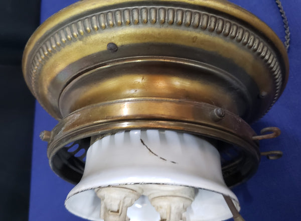 Rare Chartreuse Green Porcelain & Brass Humphrey ARC Gas Chandelier 28" GS00922