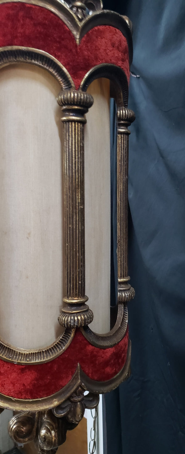 Vintage Cylinder Swag Pendant Light w/ Red Velvet Trim 24 1/2"x 9 1/2" GS00924