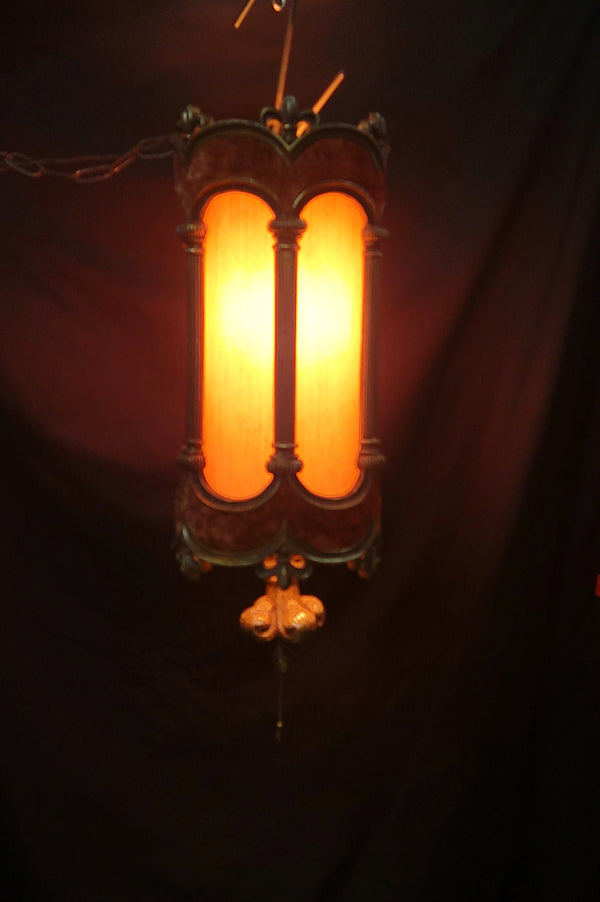 Vintage Cylinder Swag Pendant Light w/ Red Velvet Trim 24 1/2"x 9 1/2" GS00924