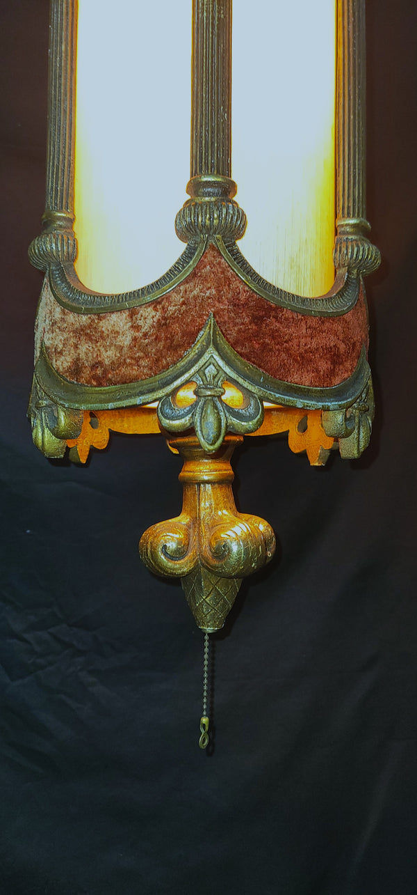 Vintage Cylinder Swag Pendant Light w/ Red Velvet Trim 24 1/2"x 9 1/2" GS00924