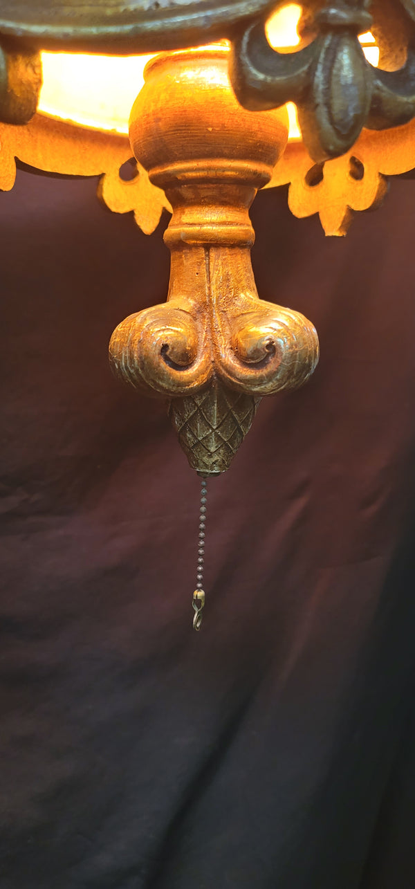 Vintage Cylinder Swag Pendant Light w/ Red Velvet Trim 24 1/2"x 9 1/2" GS00924