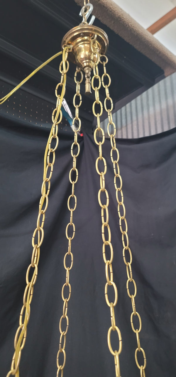 Early Victorian Restored 4 Light Brass Pan Light w/ Shades 13 3/4" x 47" GS00974