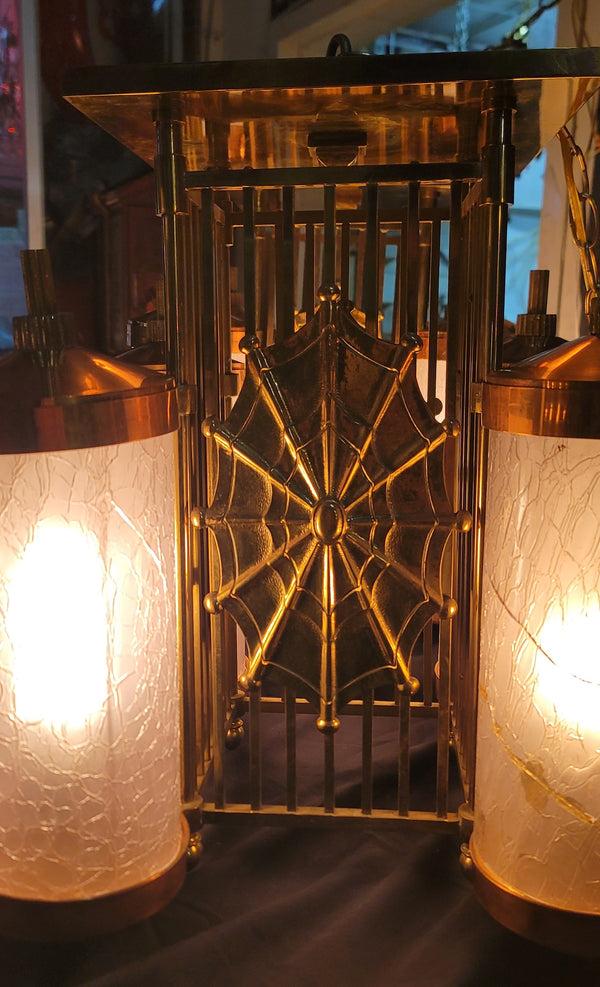 Pair of Art Deco Theatre Chandeliers w/ Spider Web Accents 23" x 17" GS01017