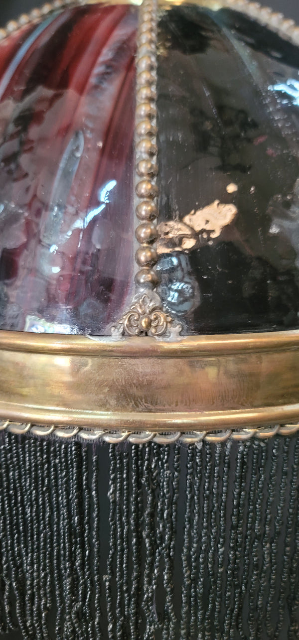 Restored Victorian 6 Light Chandelier w/ Slag Glass & Shades 26" x 35" GS01071