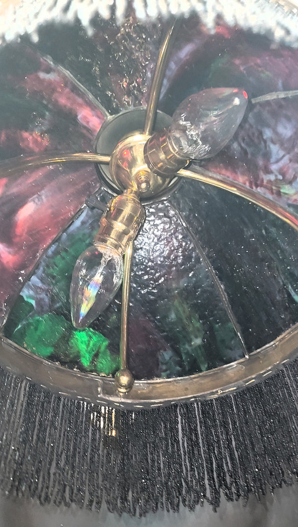 Restored Victorian 6 Light Chandelier w/ Slag Glass & Shades 26" x 35" GS01071