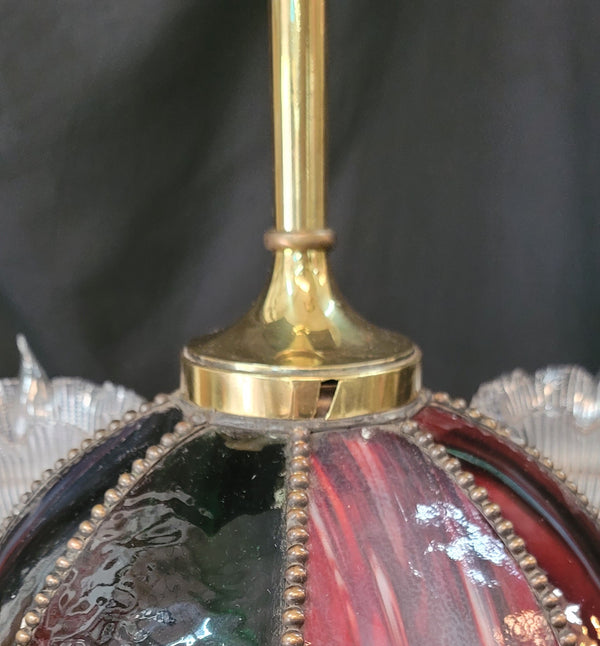 Restored Victorian 6 Light Chandelier w/ Slag Glass & Shades 26" x 35" GS01071