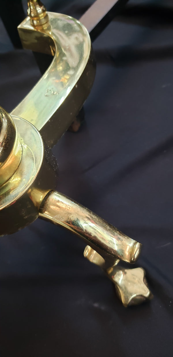 Vintage Virginia Metalcrafters Solid Brass Andirons & Fireplace Fender GS01075