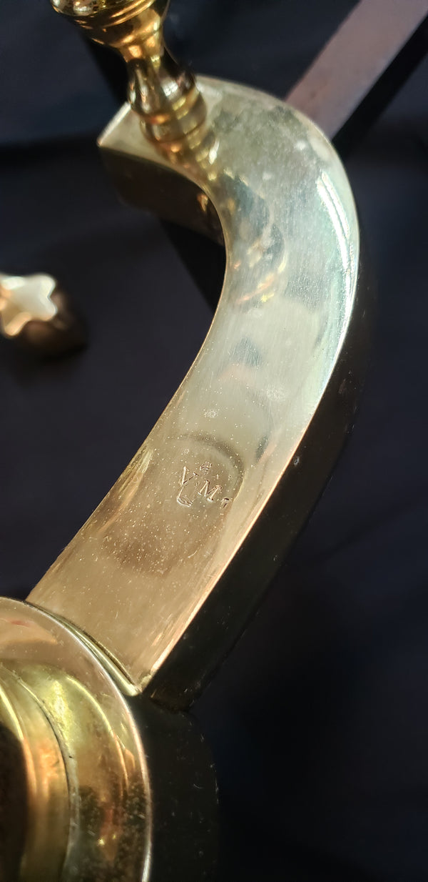 Vintage Virginia Metalcrafters Solid Brass Andirons & Fireplace Fender GS01075