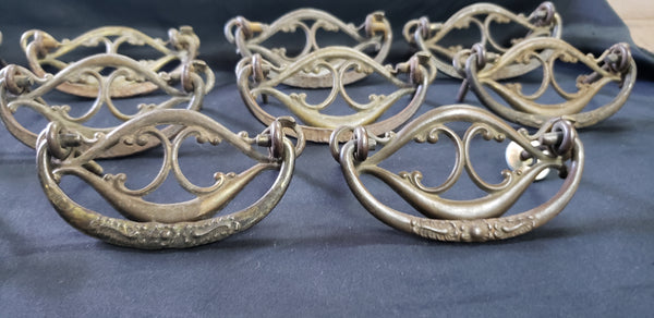 14 Ornate Solid Brass Furniture Drawer Pulls w/ Screws 4" x 1 3/4" GS00984