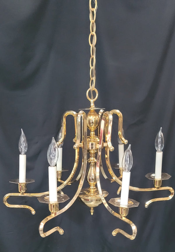Mid Century Modern 6 Light Brass Chandelier 21" x 27" GS010917