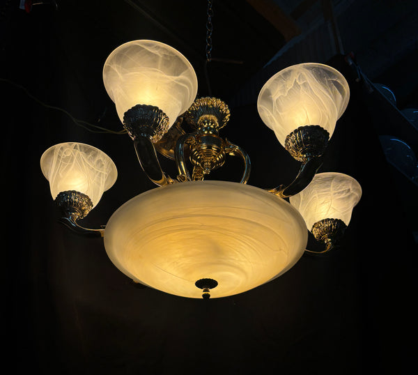 Brass 8-Light Chandelier with Shades GA21276