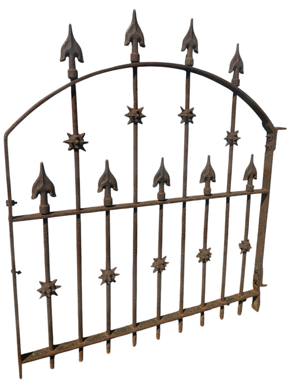 Antique Wrought Iron Gate w/ Arrow and Spike Finials - 33" W x 38.5" T - GA20969