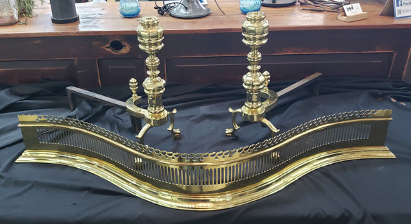 Vintage Virginia Metalcrafters Solid Brass Andirons & Fireplace Fender GS01075