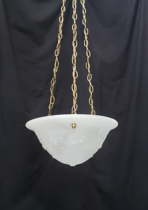 Restored Neo Classical Pendant Light w/ Textured Shade & Brass Chains GS01070