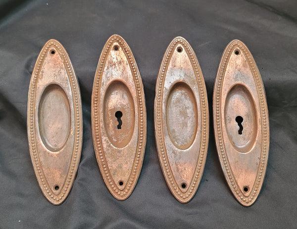Set of 4 Oval Pocket Door Escutcheon Plates w/ Beaded Trim 7" x 2 1/4" GS00857