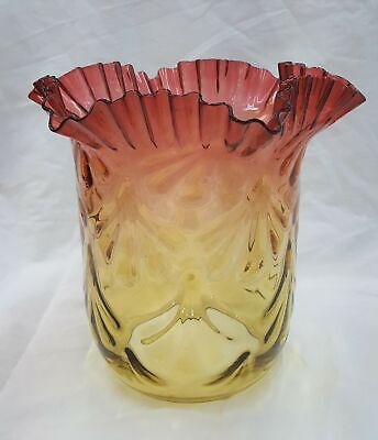 Large Antique Ruffled Yellow & Cranberry Lamp Shade
